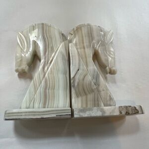 Pair of vintage Onyx Marble Horse / Knight Bookends.